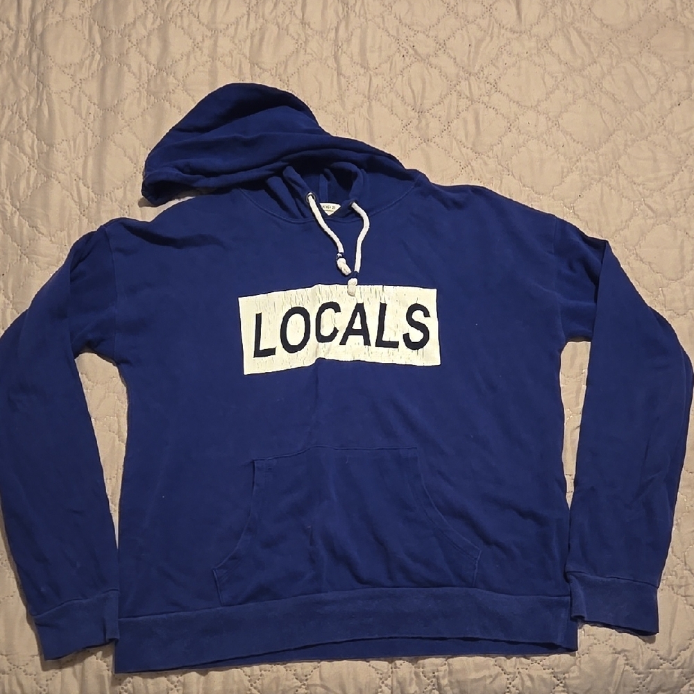 WOMENS VINTAGE BLUE AND WHITE LOCALS PULLOVER HOODIE